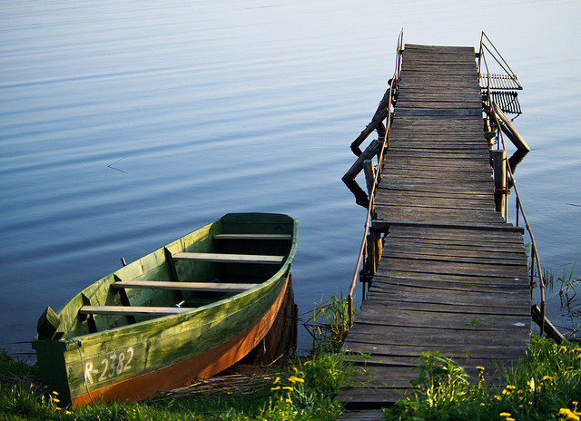 Boat sitting at a dock