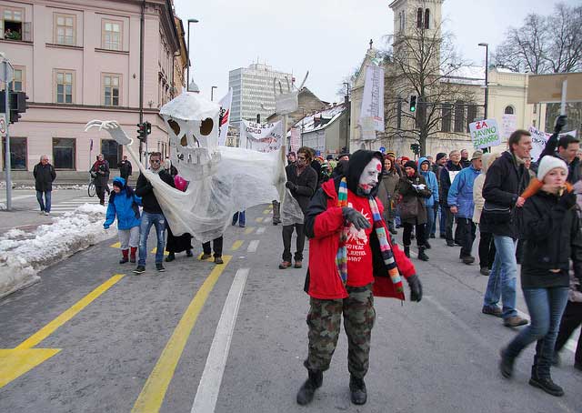 Protestors dressed as zombies in Slovenia. Photo by Jumpin' Jack/Flickr