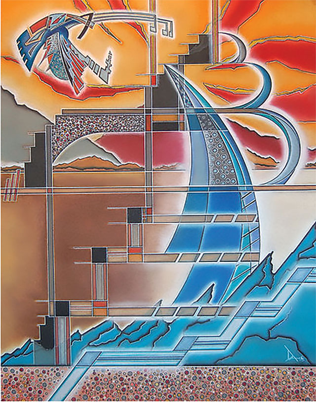 Jarrod Da’ (San Ildefonso Pueblo), Solar Winds (2016), soft pastel, 24 x 30 in / Courtesy of the artist (www.jarrodda.com)