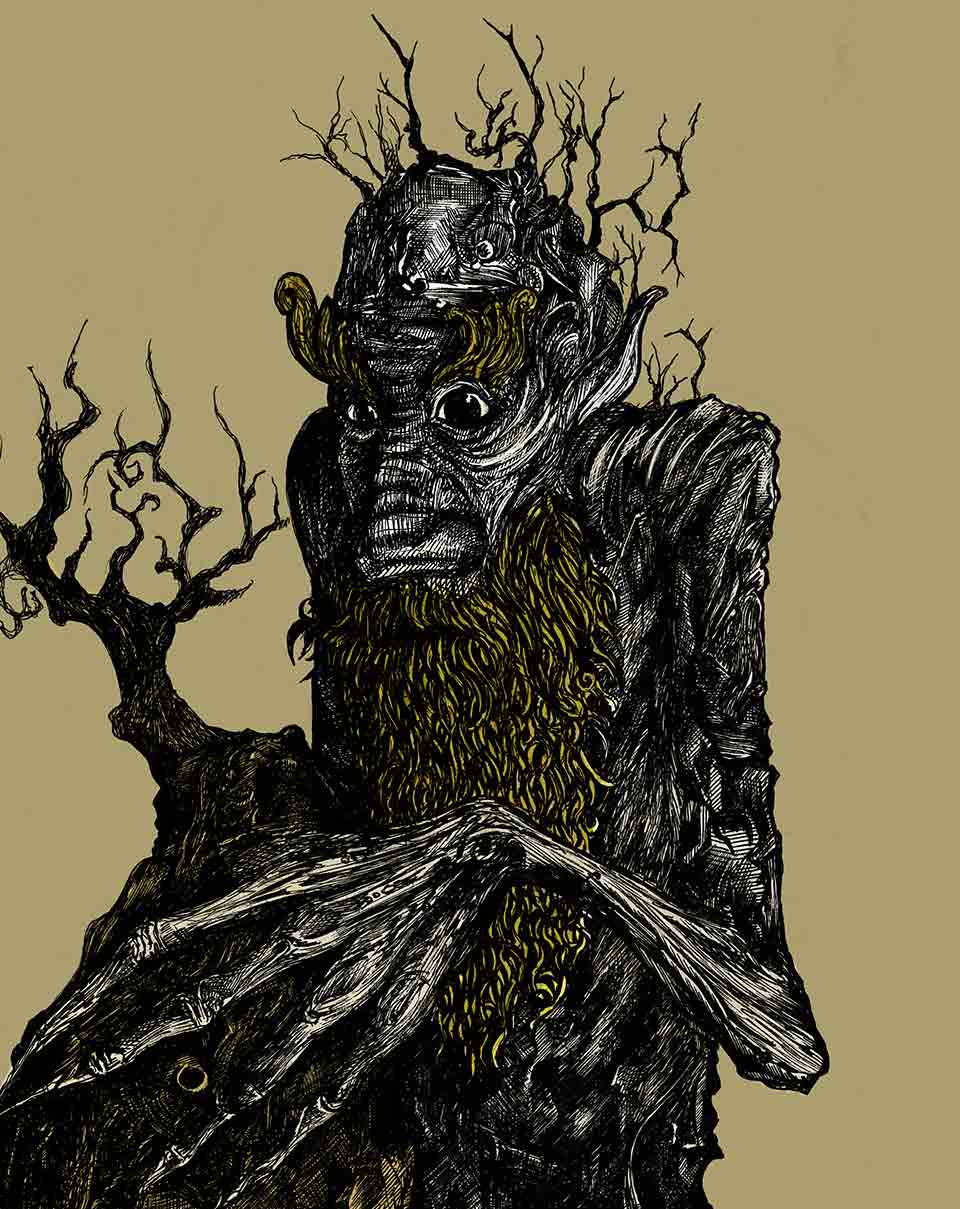 An illustration of a tree-looking humanoid figure