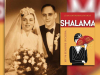 An old photograph of a man and woman in marital attire and the cover to Jean Hoffmann Lewanda's book Shalama