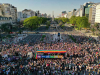 An aerial photograph of a Pride parade in Buenos Aires