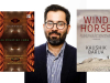 A photograph of Kaushik Barua bookended by the covers to his books Wind Horse and No Direction Rome