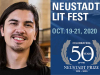 A photograph of NSK Juror Randy Ribay juxtaposed against the logo for the 2020 Neustadt Lit Fest