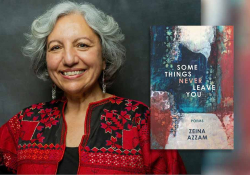 A photograph of Zeina Azzam and the cover to her book Some Things Never Leave You