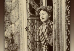 A sepia-toned photograph of Agatha Christie